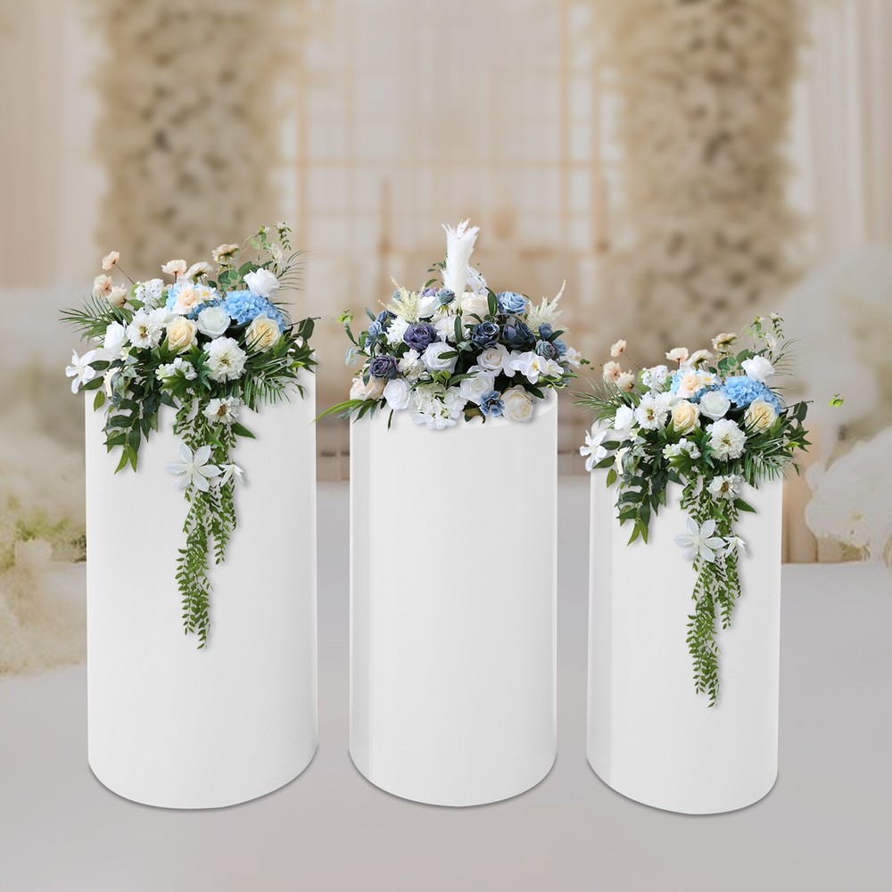 3 Pcs Round Cylinder Pedestal Stand For Wedding Party Display Stand Decor White.