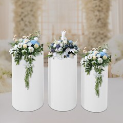 3 Pcs Round Cylinder Pedestal Stand For Wedding Party Display Stand Decor White.