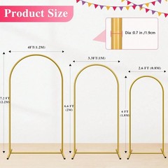 3Pcs Gold Metal Wedding Arch Frames 6ft 6.6ft 7.2ft Party Backdrop