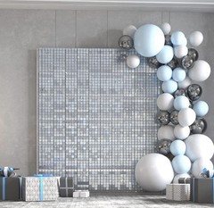 24 SILVER Square Sequin Shimmer Wall Photo Backdrop Panels Party Decorations GC1