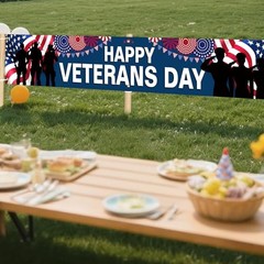 Happy Veterans Day Banner 120 x 20 inch Independence Day Memorial Day Backdrop