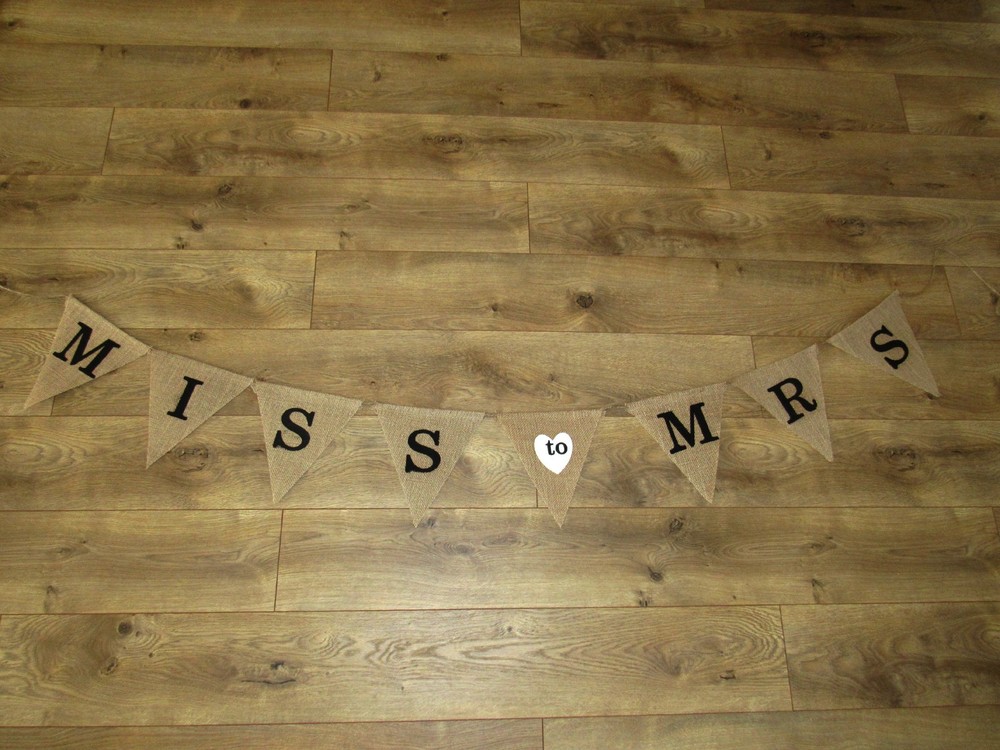 MISS TO MRS Natural Burlap Bunting Banner Wedding Bridal Shower Party Decoration