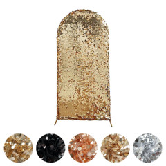 7 ft Payette Sequin Fitted Round Top Wedding Arch Backdrop Stand Cover Party