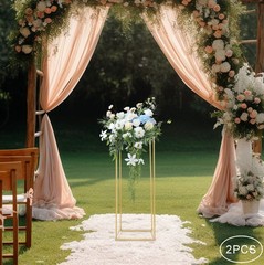 2Pc Gold Metal Floor Stand Iron Column Vase Holder Wedding Decor