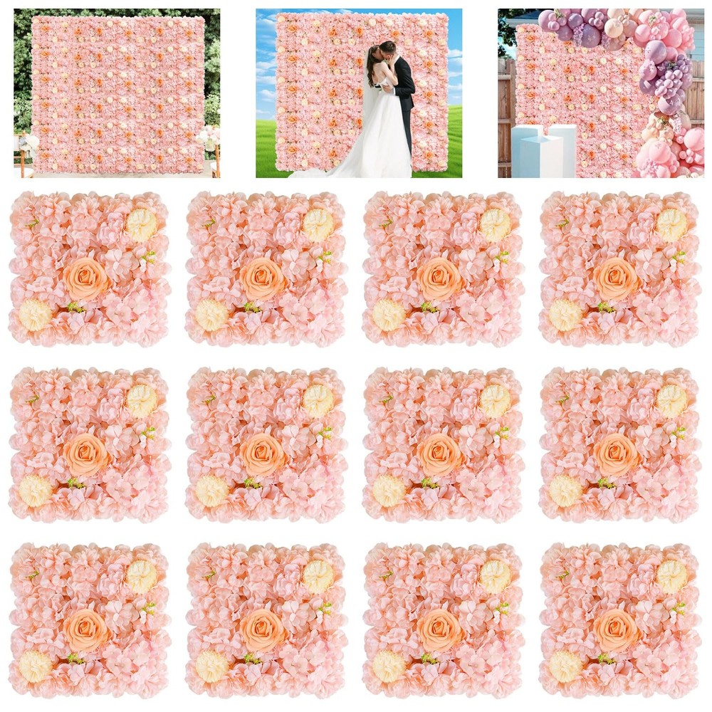 FUHSY Pink 3D Flower Wall Panels 12PCS 15x15in Wedding Party Backdrop Decor