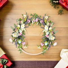 9Pcs Bamboo Craft Hoops Set Khaki Floral Macrame Rings for Wedding Decor