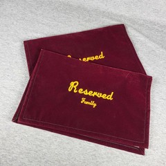 Vintage Velvet Reserved Funeral Seat Covers Burgundy Gold Lettering Halloween