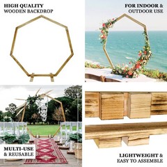 7FT Wooden Wedding Arch Rustic Heptagon Backdrop Stand for Ceremony Party Decor