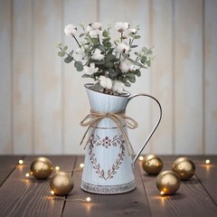Rustic Galvanized Metal Pitcher Vase Chic Farmhouse Decor Blue Gray w/Heart