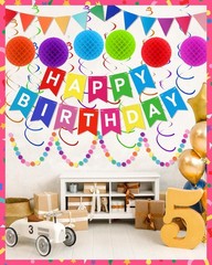 Happy Birthday Party Decorations – Colorful Happy Birthday Banner Swirl Strea…