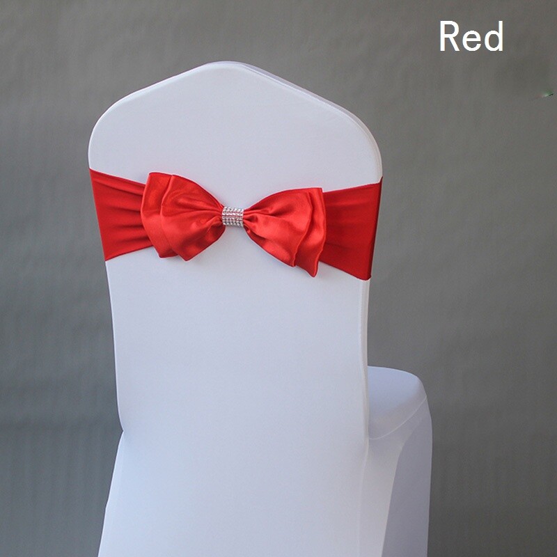 10pcs Chair Cover Sash Bowknot Spandex Satin Bow Stretch Ribbon Wedding Party