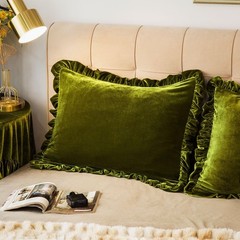 Velvet Pillow Shams Set of 2 Retro Ruffle Flounces Trim Soft Decorative Luxur…