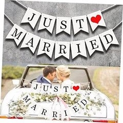 Just Married Car Decorations, Just Married Sign Banner Car Decorations Fit for