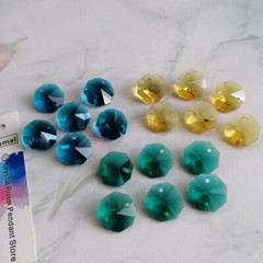 140pcs DIY 3color Octagonal Crystal Glass Beads 14mm 2holes Chandelier Part