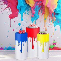 Set of 3 Paint Party Decorations Art Themed Cylinder Stand Covers Paint Splatter
