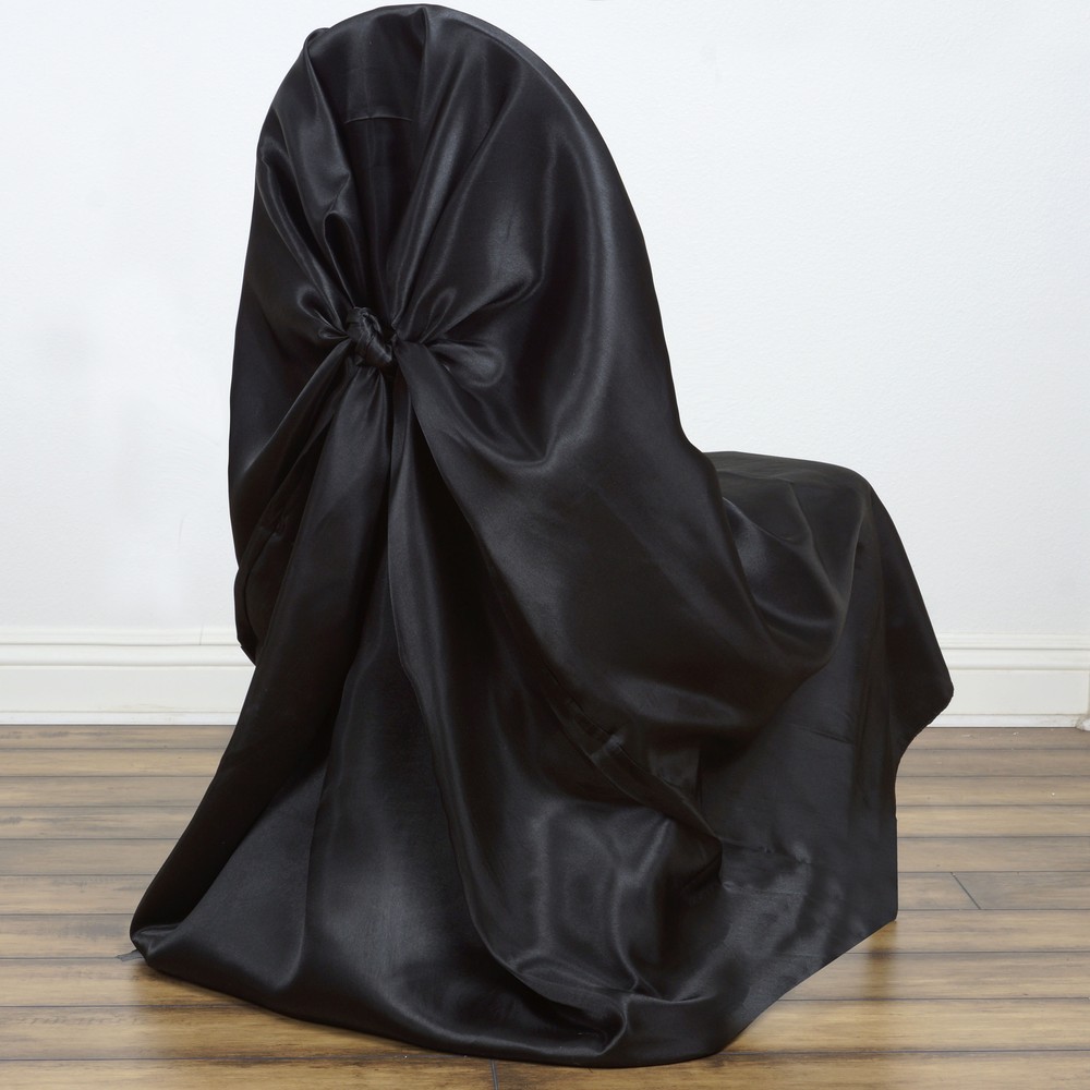 10 Black Satin UNIVERSAL CHAIR COVERS Party Wedding Brunch Slipcover Decorations