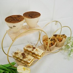 GOLD NATURAL 2 Tier Round Metal Wood Geometric Floating Shelf Events Decorations