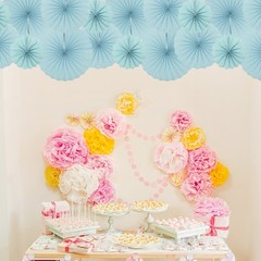 Hanging Paper Fans Party Set 6Pcs Decoration for Home Birthday Wedding(Blue)