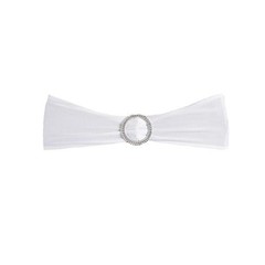 10 White Spandex CHAIR SASHES with Silver Round Buckles Wedding Decorations SALE