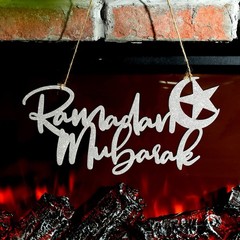 Queekay Ramadan Mubarak Hanging Sign Eid Wooden Glitter Sign Moon and Stars H…