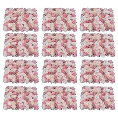 12x Artificial Rose Flower Wall Hydrangea Panel Bouquet Wedding Party Home Decor