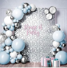 24 SILVER Square Sequin Shimmer Wall Photo Backdrop Panels Party Decorations GC1