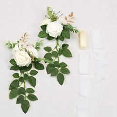 Set of 10 White Pew Flowers for Wedding Aisle Decorations with Ribbons
