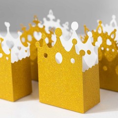 20 Gold Glitter Princess Crown Paper Favor Boxes Party Events Home Decorations