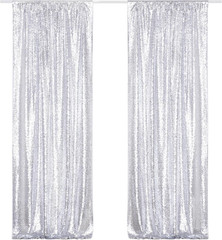 Sequin Backdrop, 2 Pcs Silver 2Ftx8Ft Curtains for Party, Wedding, Event, Photog
