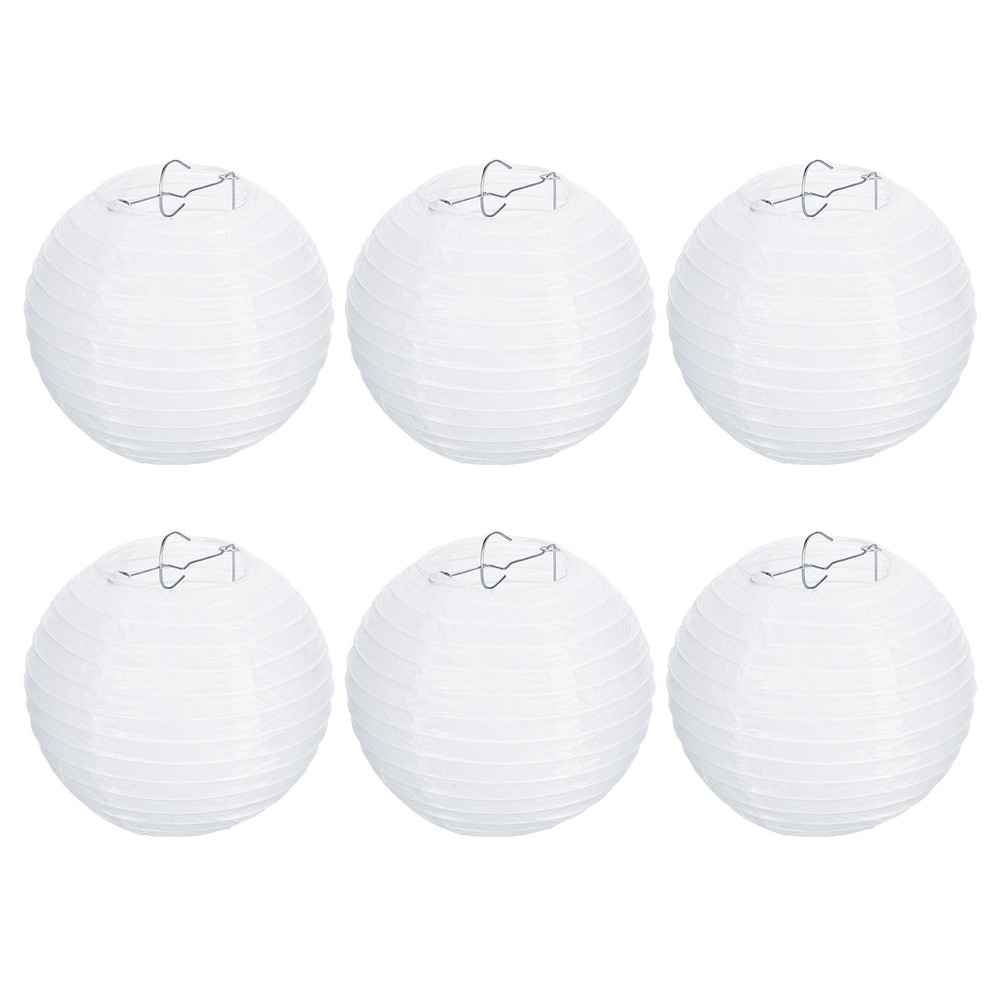 6pcs 6 Inch Folding Hanging Paper Lanterns Small Lampshade White