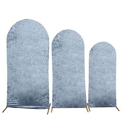 3 DUSTY BLUE Crushed Velvet Round Top Wedding Arch Backdrop STAND COVERS Set