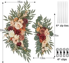Wedding Arch Flowers Set of 2 Flower Swag Arrangements Burnt Orange Wedding