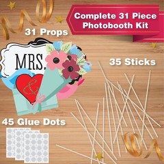 Wedding Photo Booth Props – 41-pc Wedding Props with 8 x 10-Inch Sign, 45 Glu…