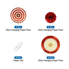 6Pcs Hanging Paper Fans Party Set Decoration for Home Birthday Wedding Red