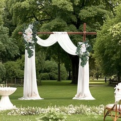 Uimoso Artificial Wedding Arch Flowers Kit White With 2 Pcs Flowers 2 Pcs Drapes