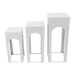 3 Piece White Iron Sheet Square Table Pillar Modern Floor Standing 65*29*29cm