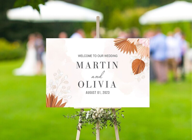 Custom Wedding Welcome Sign Plam Leave Outdoor Indoor Sign For Wedding Gift