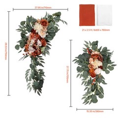 Uimoso Artificial Wedding Arch Flowers Kit Orange With 2pcs Flowers 2pcs Drapes