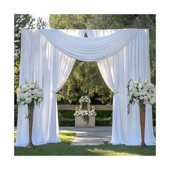 50FTx12FT White Wrinkle-Free Wedding Backdrop Curtain -Silky Washable White P…