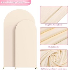 2PC Wedding Arch Cover 7.2FT & 6FT Spandex Fitted Wedding Arch Covers Beige