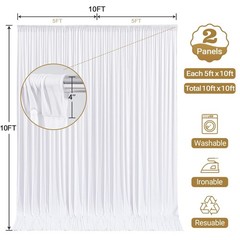 White Backdrop Curtain 10x10ft – Wrinkle Free Polyester Photo Curtain Backdro…