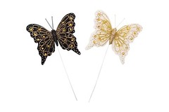 12PC 4″ Black and White Feather Butterfly w Gold Glitter DIY Wedding Cake Topper