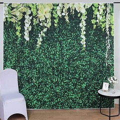 GREEN 8 ft x 8 ft Printed Vinyl Greenery Vines PHOTO BACKDROP Party Decorations