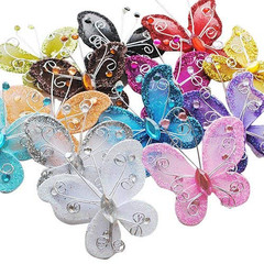 Organza Butterflies 26 Pack Wire Mesh Glitter Craft Wedding Decoration 7 Colors
