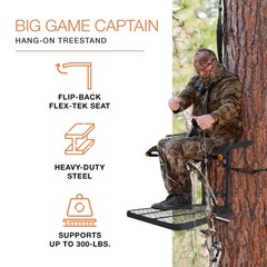 Big Game Captain Hang-On Treestand, Lightweight Steel Construction & Flip-Bac…