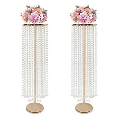 Elegant Flower Stand with Sparkling Beaded Curtain for Event Decor