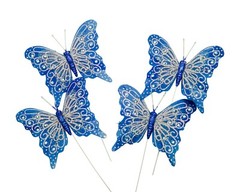 12PC 4″ Royal Blue + Silver Glitter Feather Butterflies Craft DIY Cake Topper