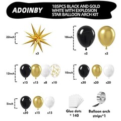 Black and Gold Balloon Garland Arch Kit, 185Pcs Explosion Star Black White Me…
