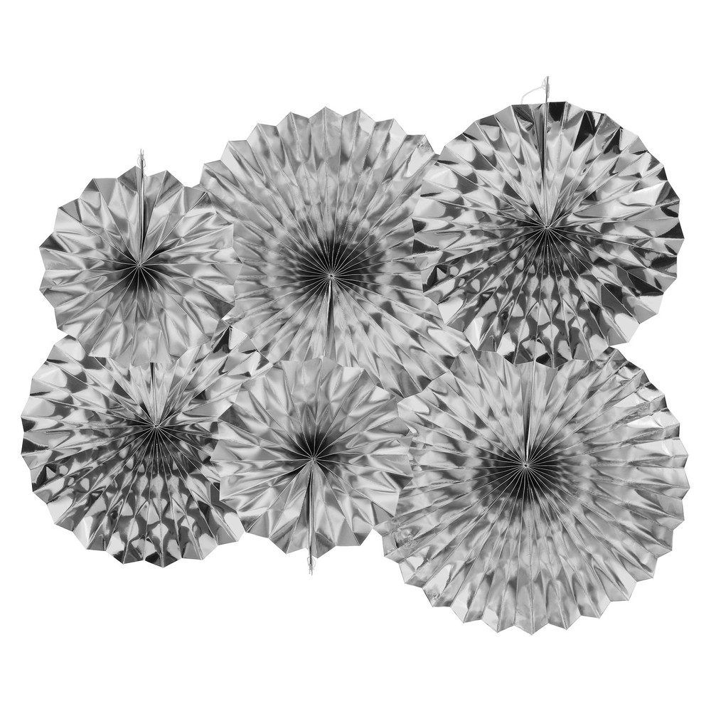 Hanging Paper Fans Party Set 6Pcs Decoration for Home Birthday Wedding(Silver)
