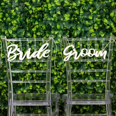 2 Natural 12×5 in Wooden Bride and Groom Chair Signs HANGING DECOR Party Events